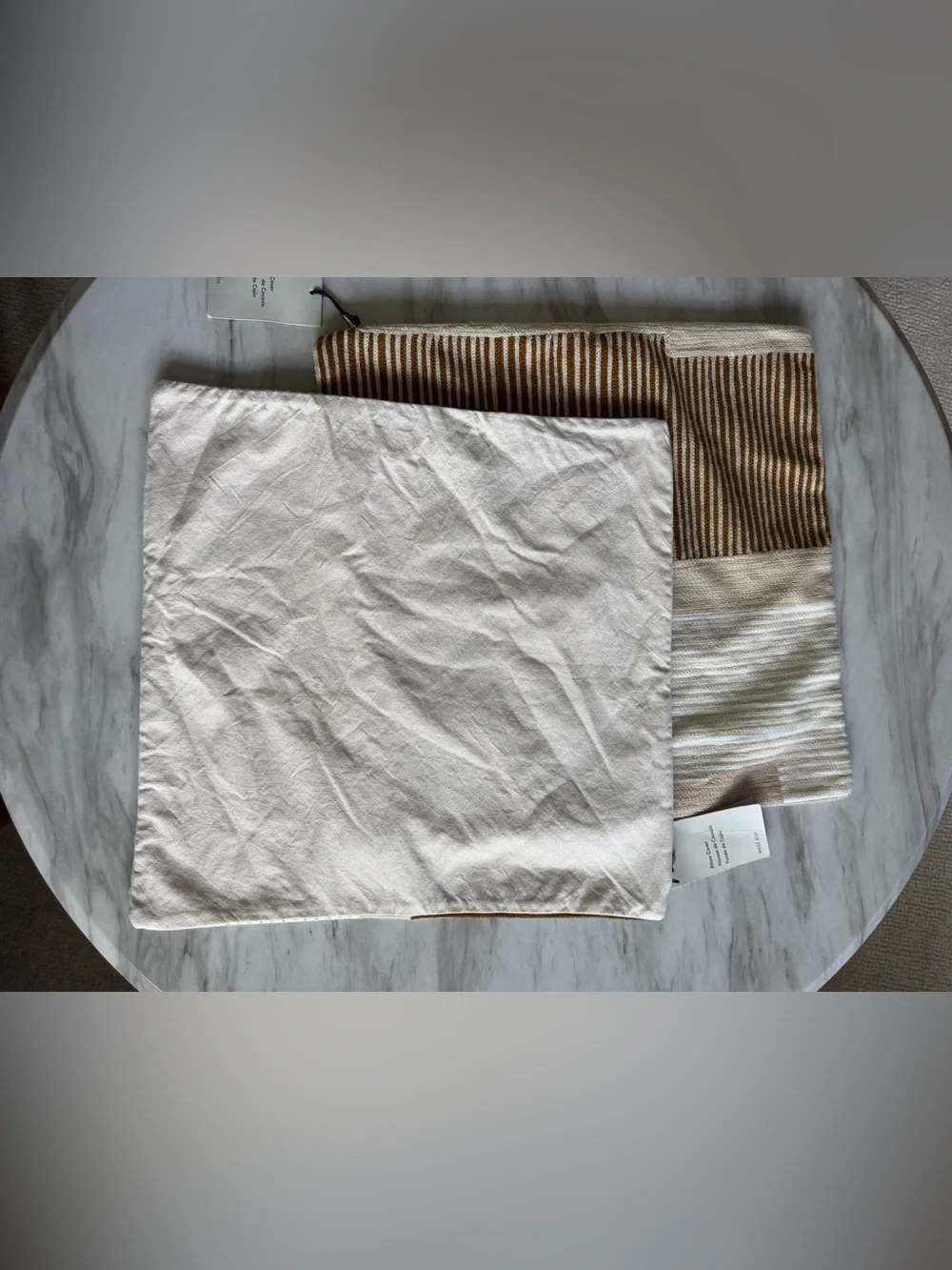West Elm 100% Cotton Striped Crewel Durban 18x18” Accent Pillow Beige Cream NWT